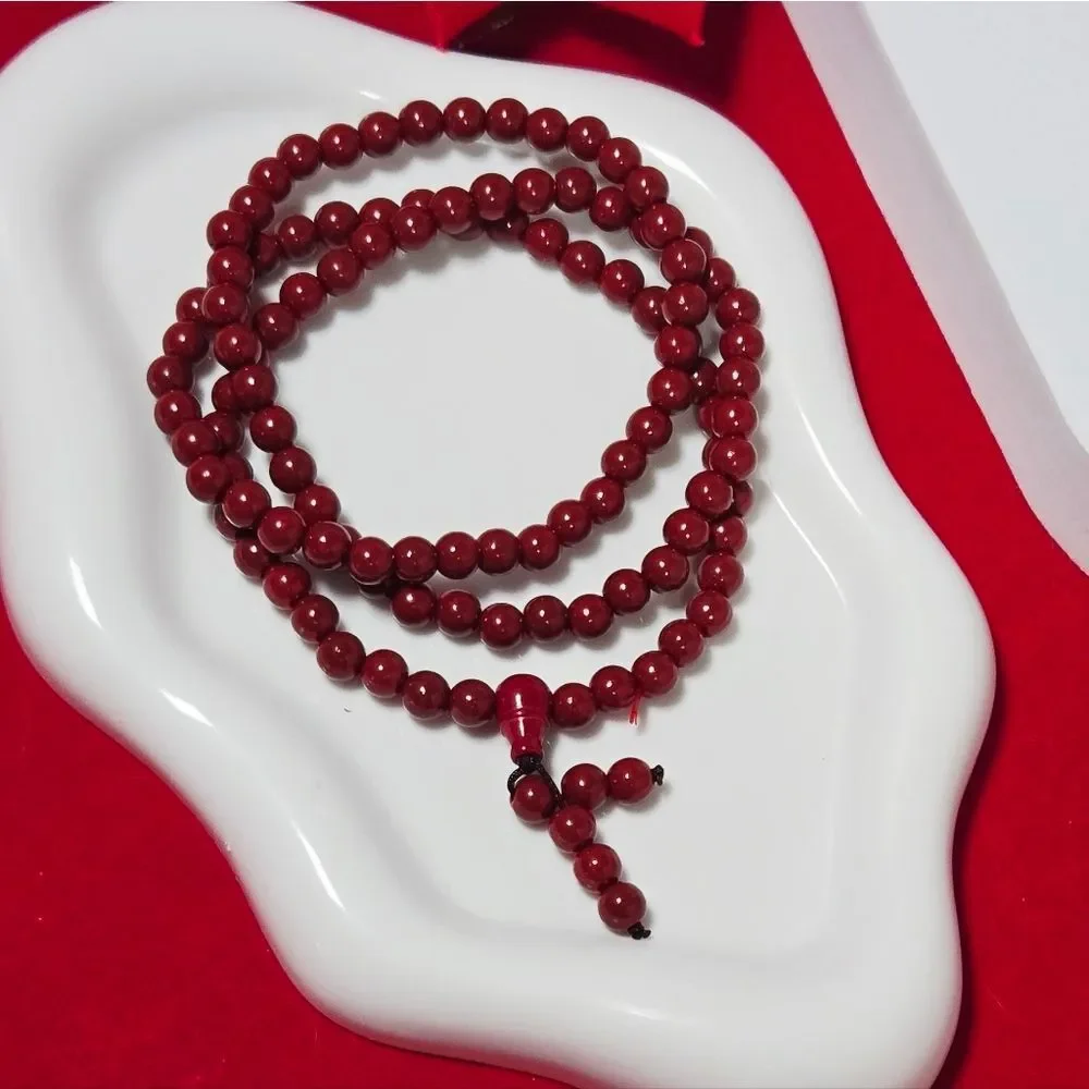 Red Cinnabar 108 Bead Wrap Bracelet Necklace Statement Zodiac Natural Jewelry